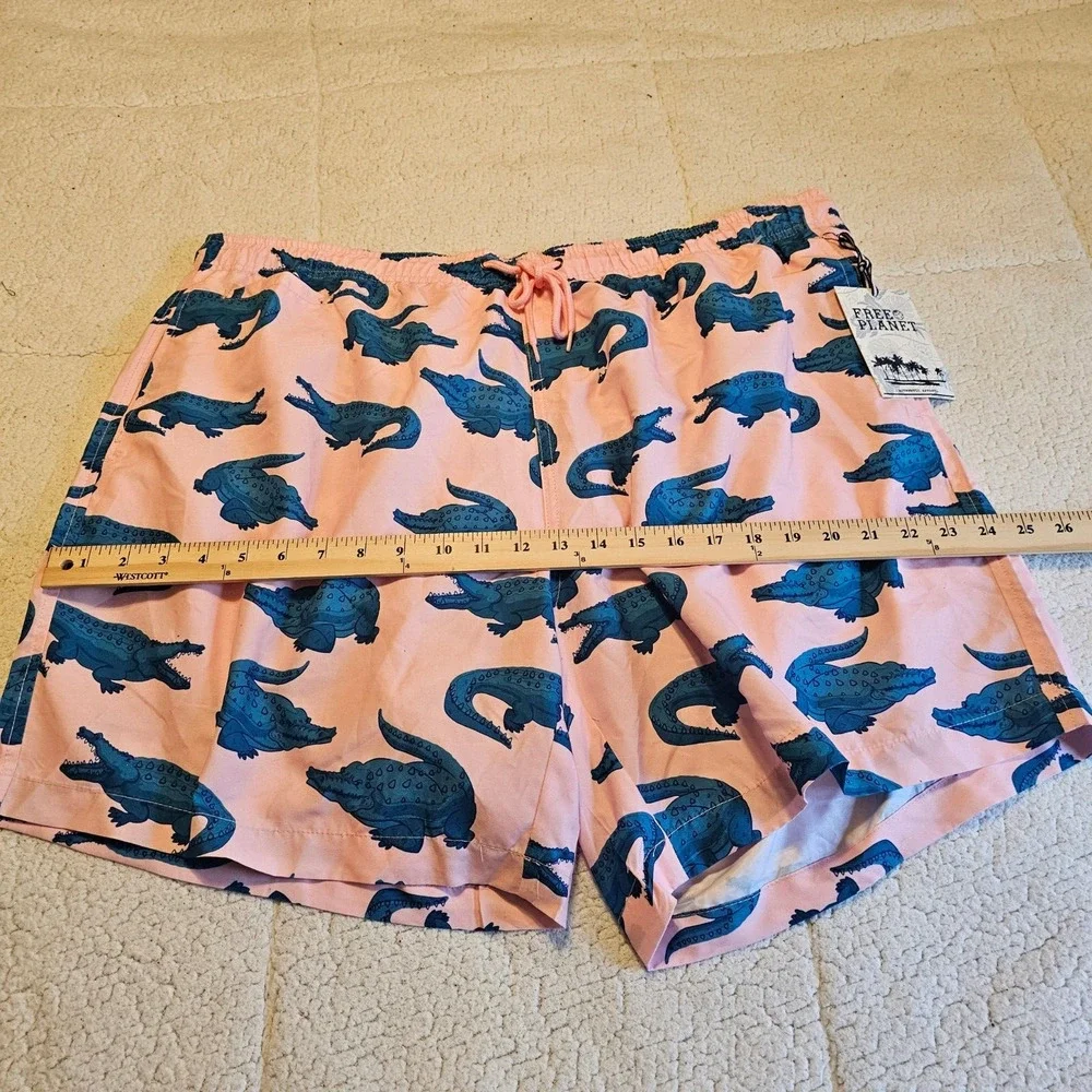 NWT Free Planet Mens SZ 4X Swim Trunks Pink with Alligators $56